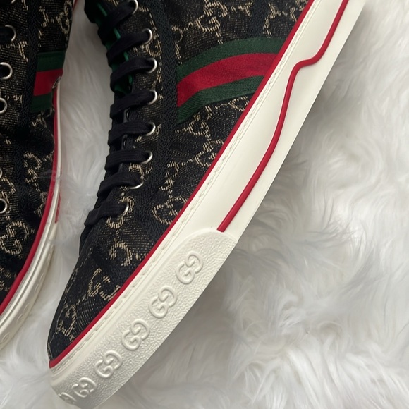 🆕💯% Auth Gucci Mens BLACK JACQUARD DENIM TENNIS 1977 HIGH-TOP SNEAKERS - Picture 15 of 15